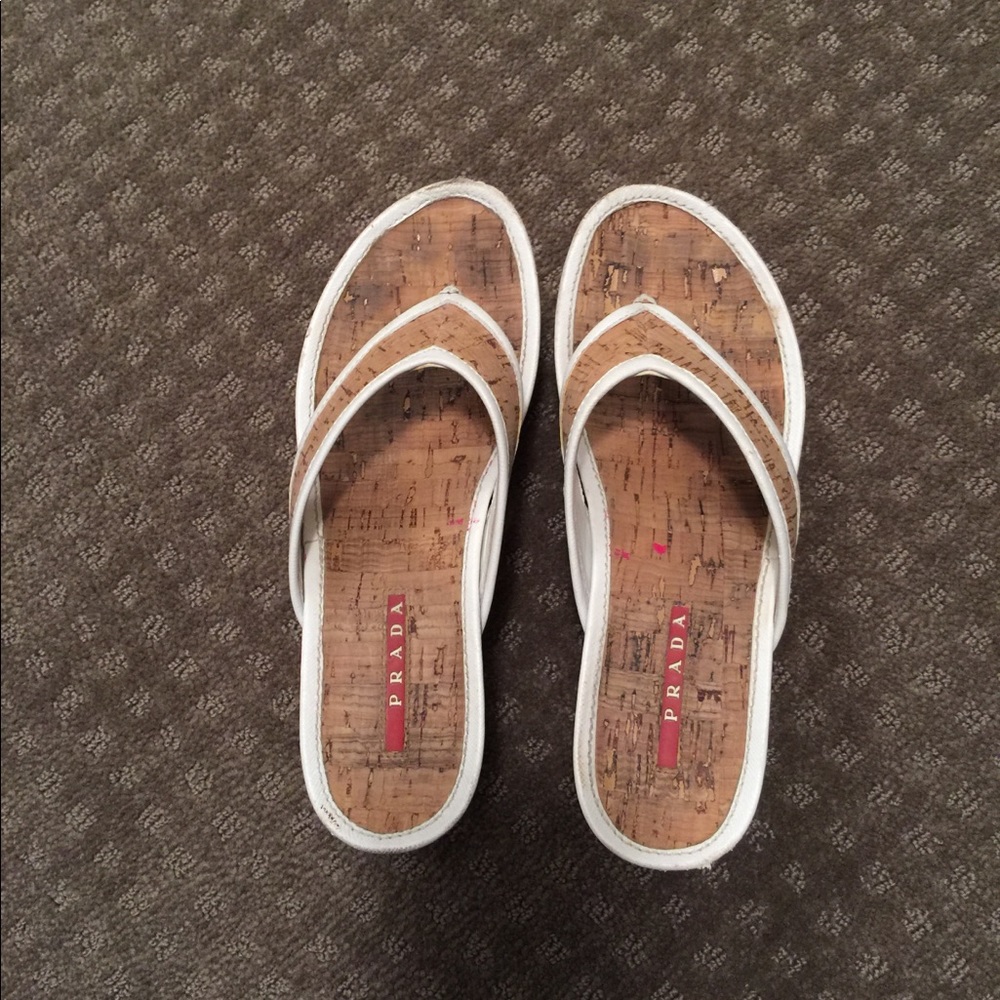 Prada white leather flip flops - cork design